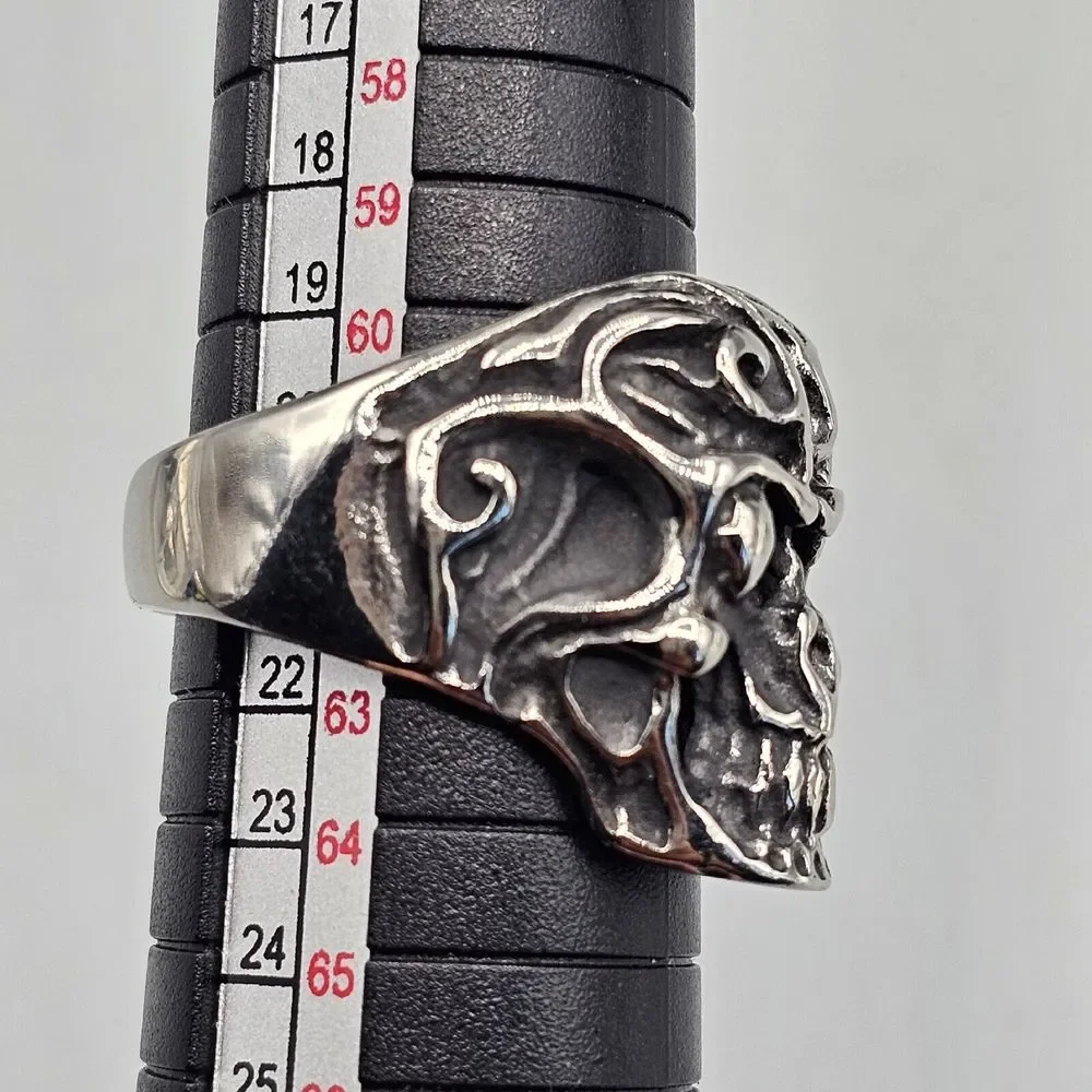 Mens Stainless Steel Skull Ring Gothic Biker Halloween Metal Punk 3D Size 10.5
